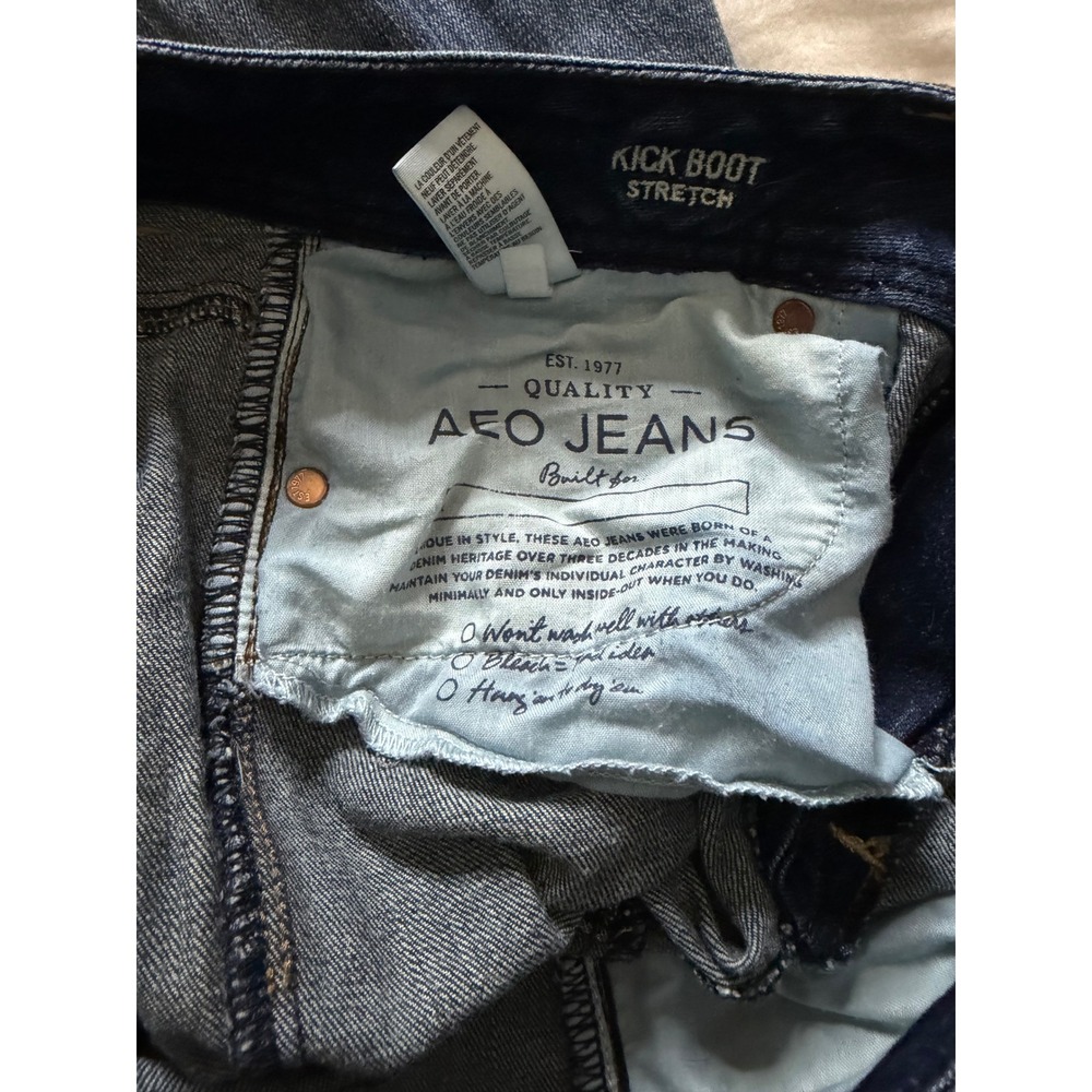American Eagle Kick Boot Stretch 12 Long Dark Wash Blue Bootcut Distressed - Picture 5 of 8